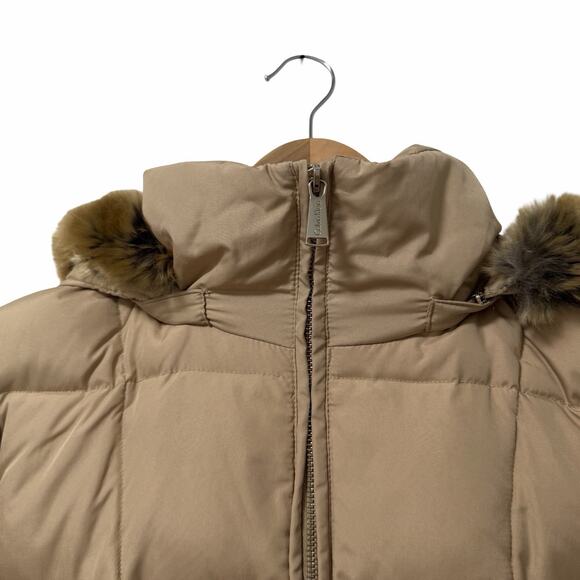 Calvin Klein Womens Fitted Down Puffer Jacket Size M Tan Faux Fur Hood Outdoor - Picture 3 of 12